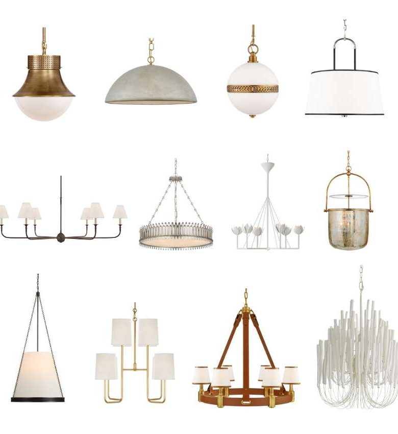 A selection of 12 different artificial light chandeliers and pendants