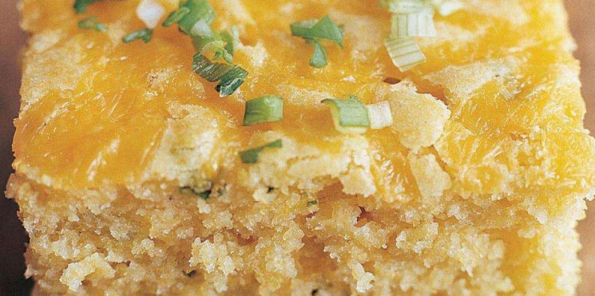cheddar jalapeno cornbread topped with chives