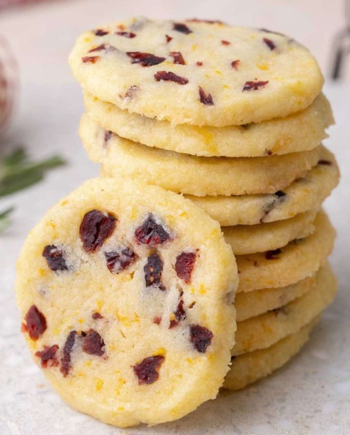 a stack of cranberry shortbread