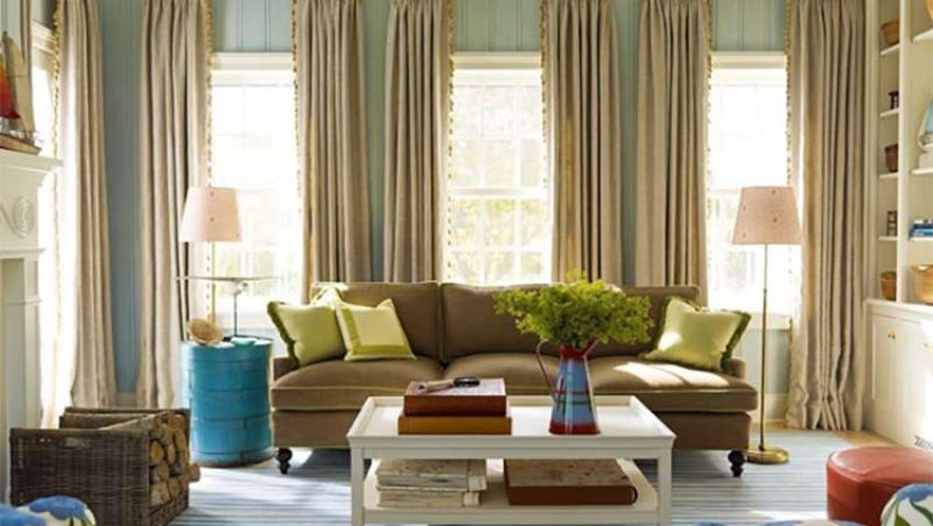 Living room with green beadboard
