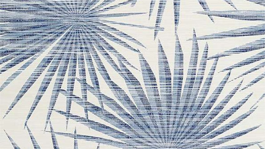 wallpaper - white background with large blue palm leaves