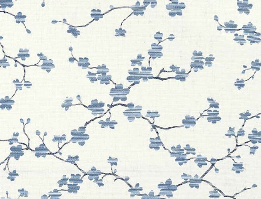 white background with blue vines and dogwood leaves