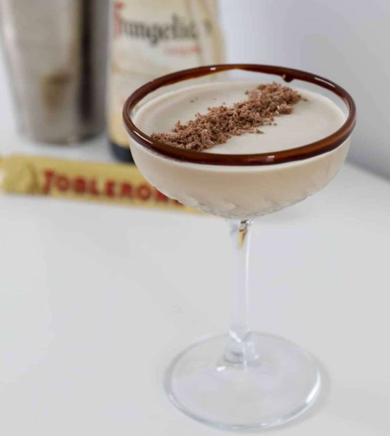 a coupe filled with toblerone cocktail