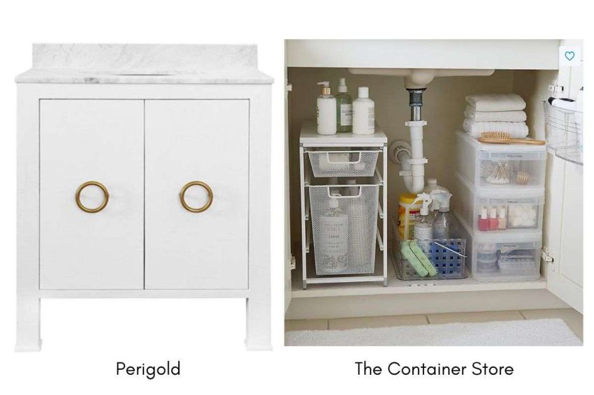 white vanity with doors and an undersink kit