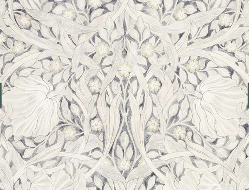 wallpaper - gray background with off-white scrolling leaves and flowers