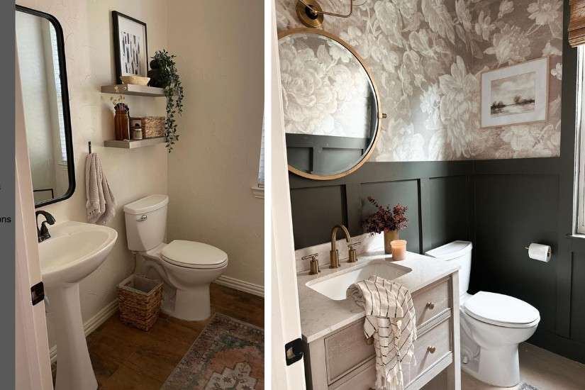 This renovation took a plain vanilla powder room and turned it into a show stopper