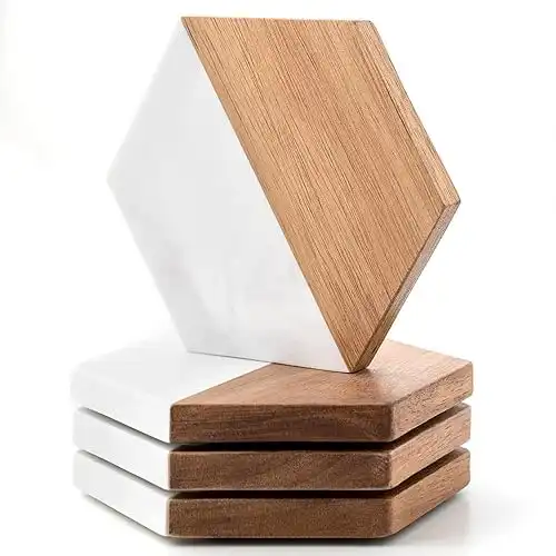 Wood Marble Geometric Coasters