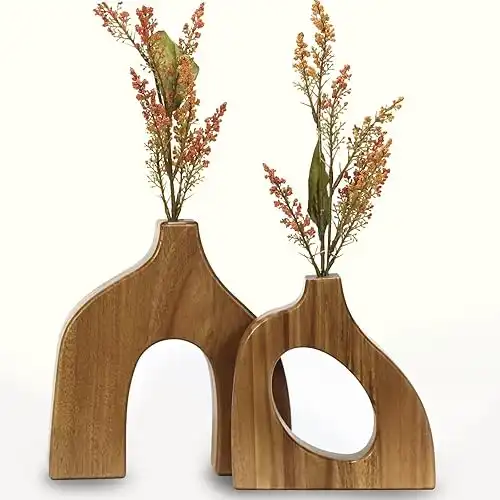 2 Sculptural Wooden Vases