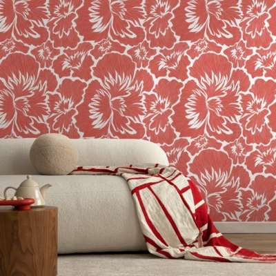 Coral Floral Peel and Stick Wallpaper