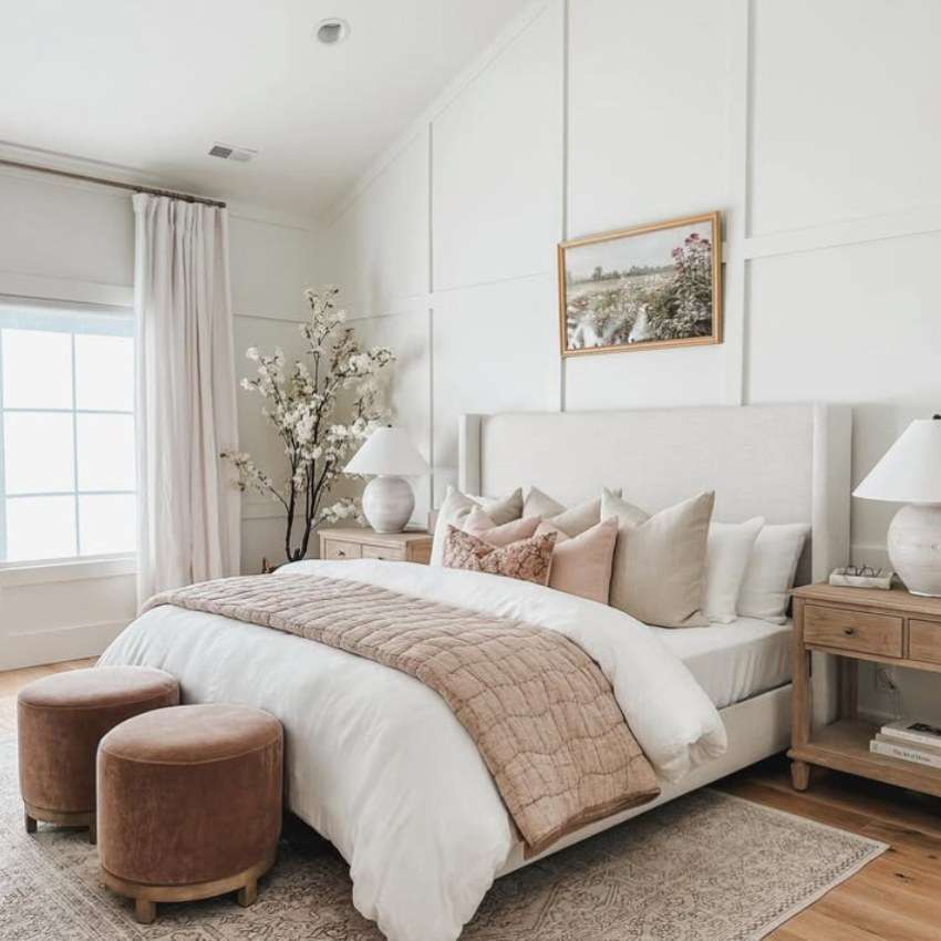 pretty board and batten millwork in this bedroom