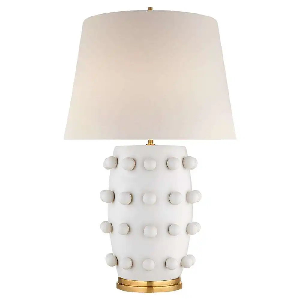 Visual Comfort Linden Mid Century Plaster White Linen Shade Table Lamp - Medium